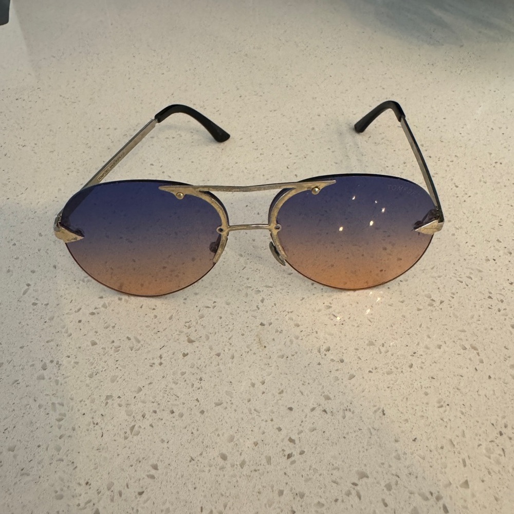 Fendi Blue and Orange Gradient Sunglasses with Gold Frame